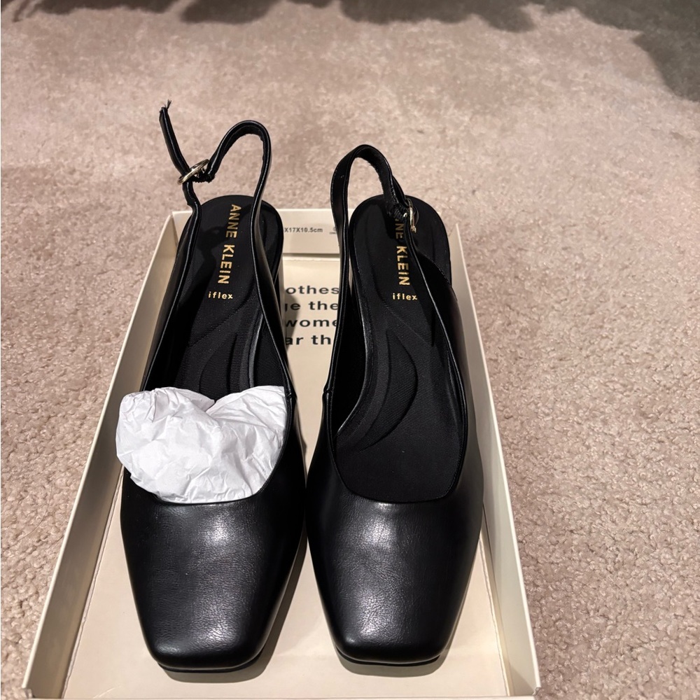 Anne Klein Black Square-Toe Slingback Heels -Size 7.5 New, Unworn